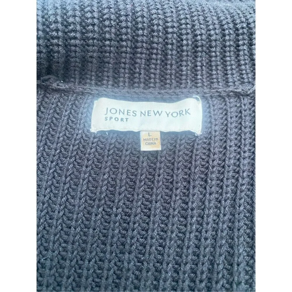Jones New York Sport Cardigan Black Snap Front Zip Pockets Sz. L